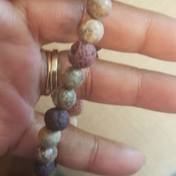 His & Hers Ocean Jasper & Dyed Lava Elastic Bracelets New Custom Made  7" & 8" - Picture 4 of 10